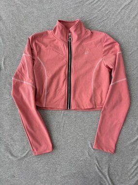 Body Instinct Pink Cropped Jacket Women L Athleisure Full Zip Gym Barbiecore
